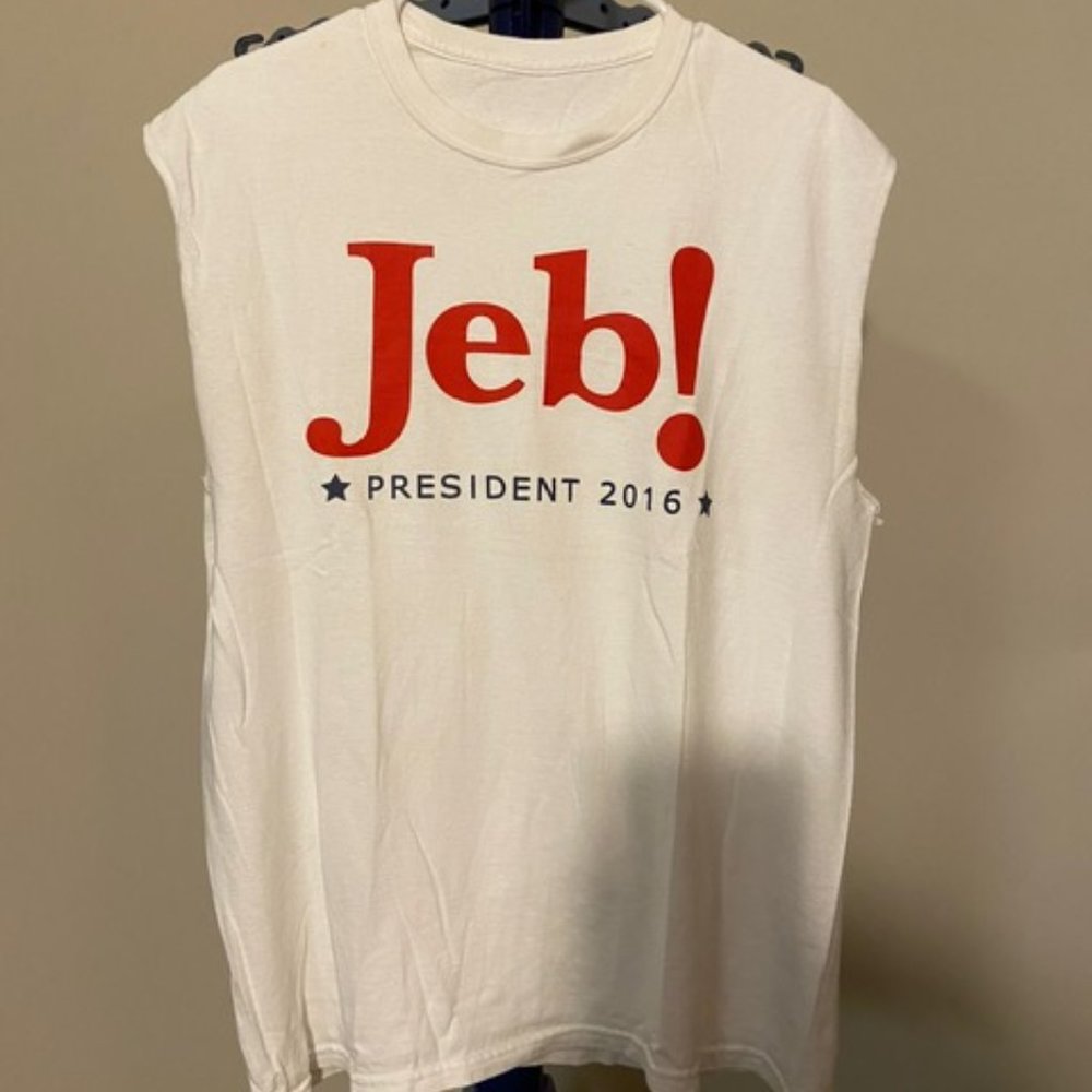 Men's large homemade cut off tee, Jeb Bush 2016 presidential election